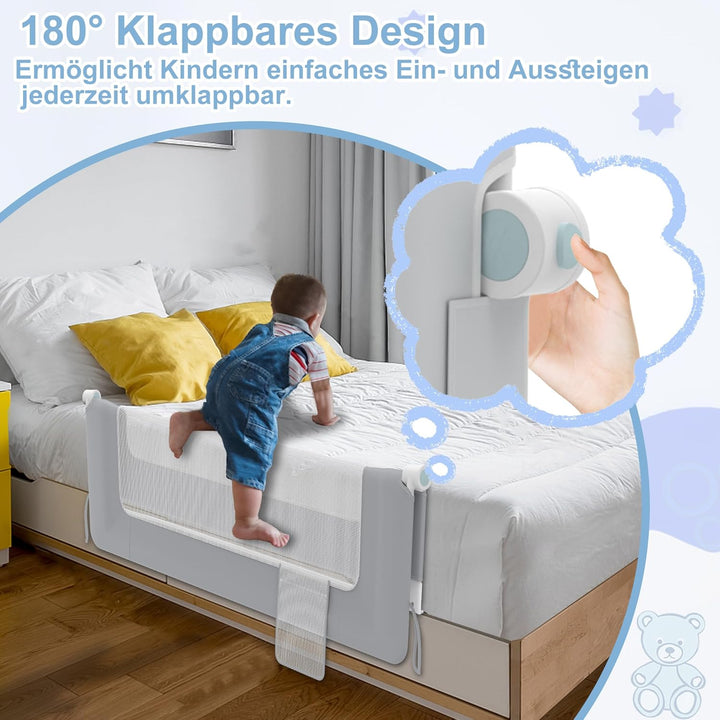 YRHome 150cm Bettgitter Rausfallschutz klappbar 180 Grad drehbar Bettschutzgitter für Kleinkinder lu