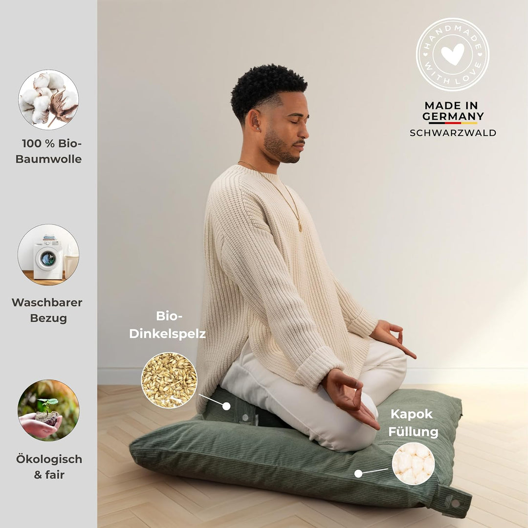 INNER PEACE Meditationskissen Set Cord XL Premium | Rundes Meditationskissen & Zabuton Meditationsma