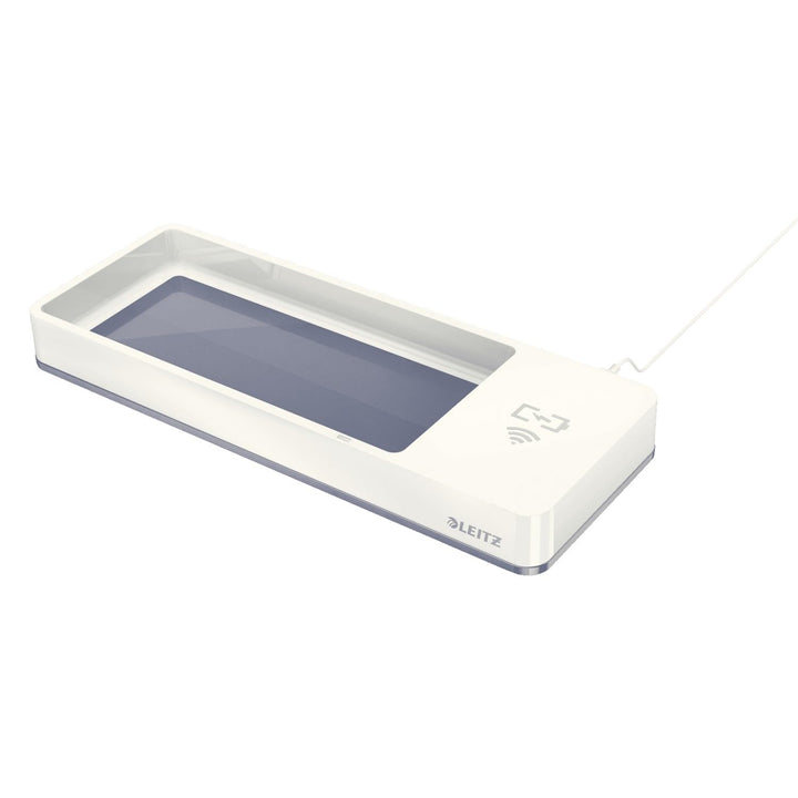 Leitz Stifteschale mit Qi-Induktionsladegerät, Zum kabellosen Laden von Smartphone, Weiss/Grau, Duo