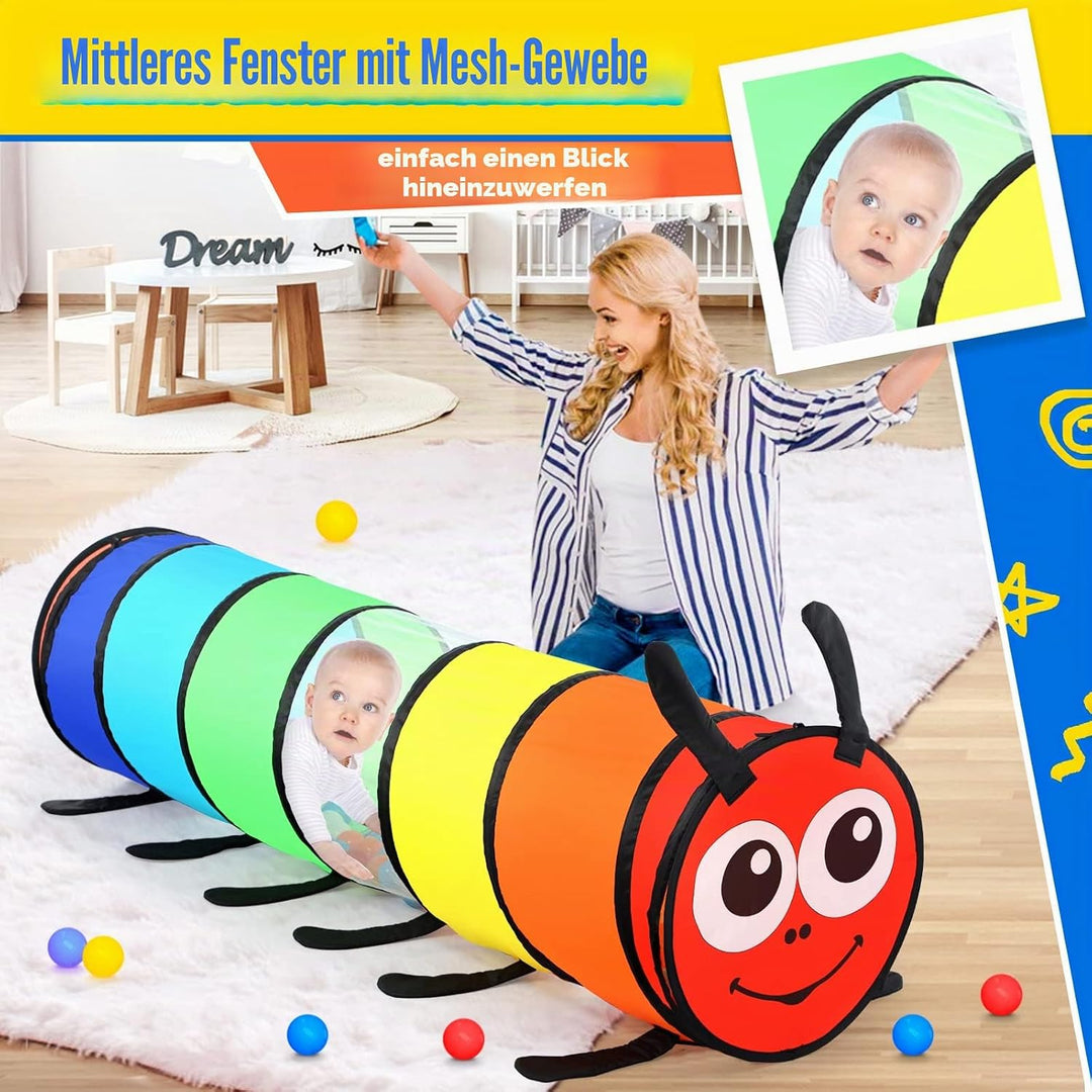 Wilwolfer Tunnel für Kinder - Spielzelt für Draussen mit Mesh-Seiten - 180cm Tunnel für Kinder motor