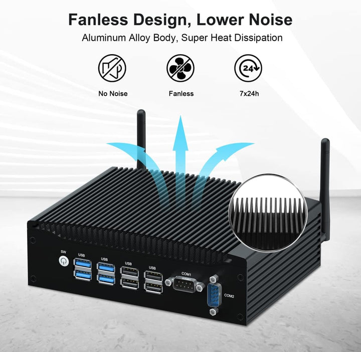 BASOARO Lüfterloser Industrie Mini PC i5, Mini Computer Win 11 Pro, 16G RAM 256G SSD Core i5 8260U I