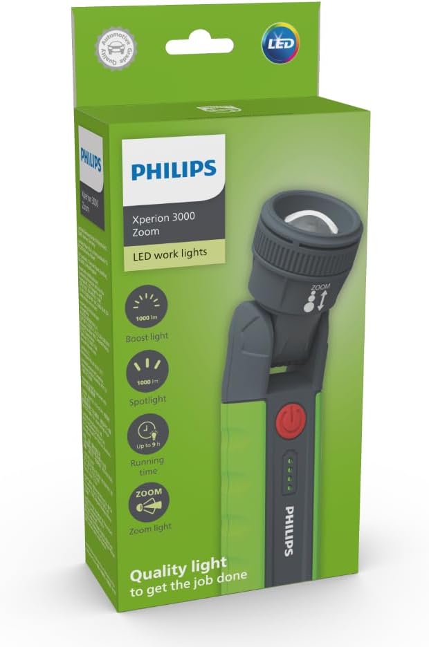 Philips Xperion 3000 Zoom LED-Arbeitsleuchte, robuste wiederaufladbare Werkstattlampe mit Zoomfunkti