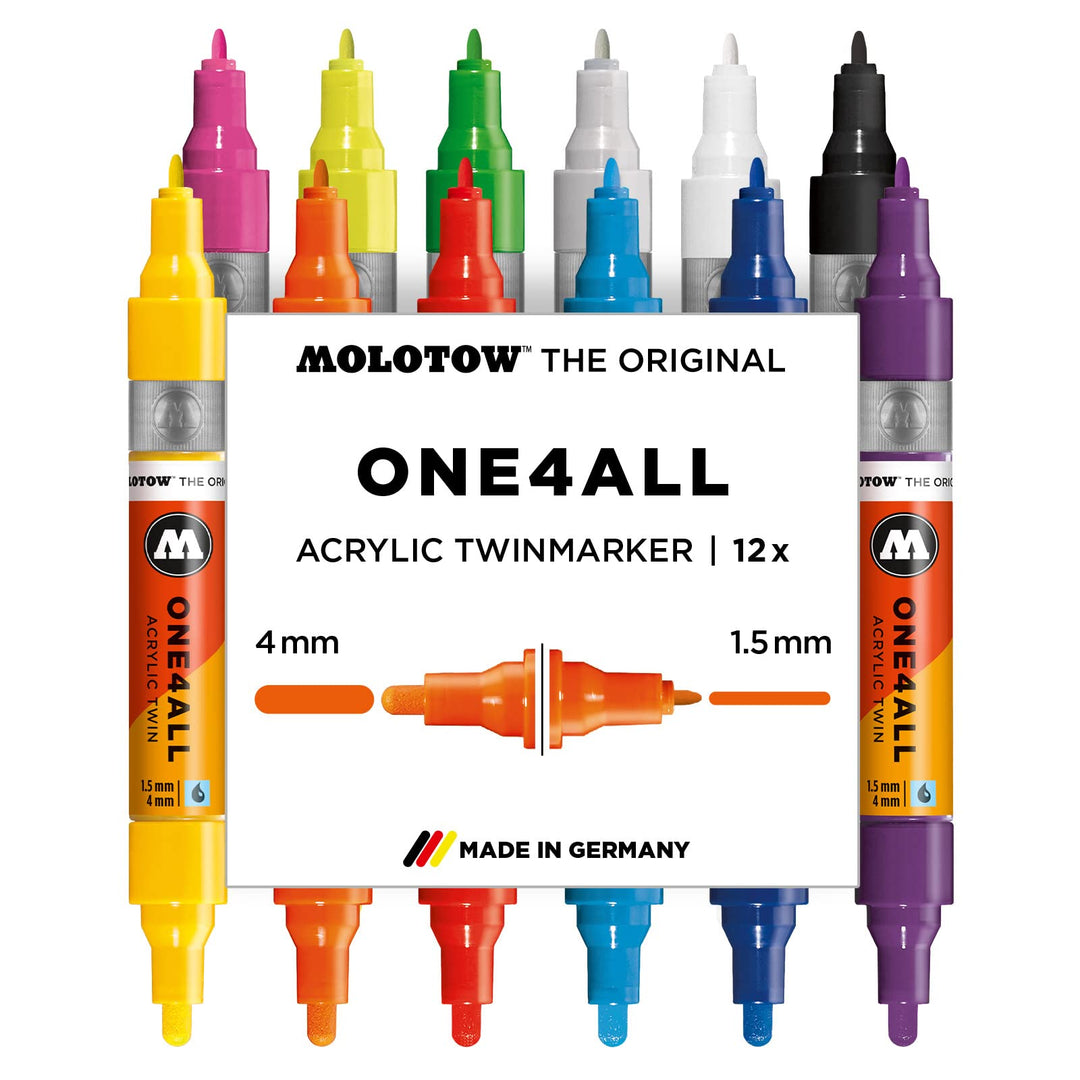 Molotow One4All Acrylic Twin Marker Main-Kit 1 (Strichstärke 1,5 mm und 4,0 mm, hochdeckend und perm