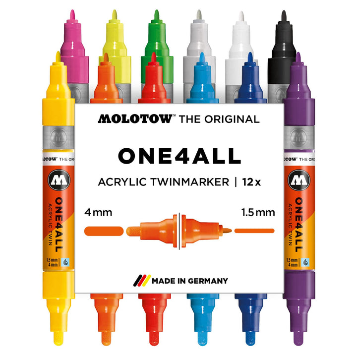 Molotow One4All Acrylic Twin Marker Main-Kit 1 (Strichstärke 1,5 mm und 4,0 mm, hochdeckend und perm