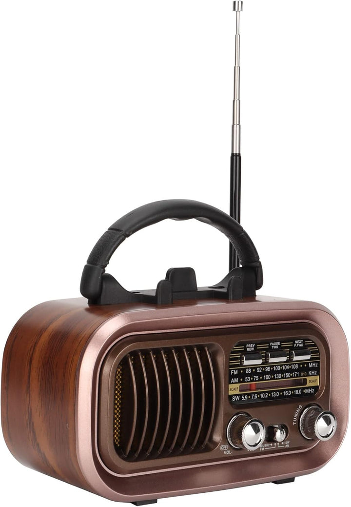RXBT628 Tragbarer Vintage-Radiolautsprecher, FM AM SW 3 Bands Multifunktionaler -Kartenradio-Player