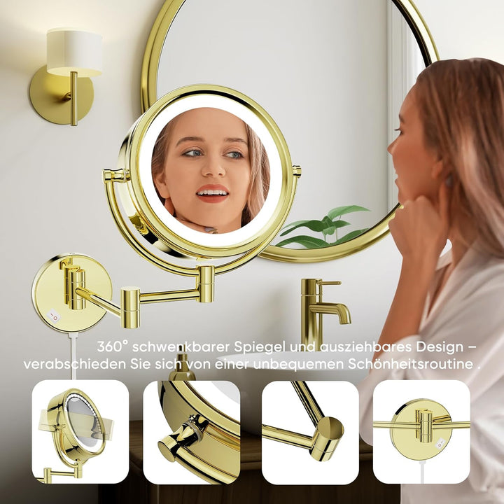 DOWRY Schminkspiegel mit Beleuchtung Wandmontage Led Kosmetikspiegel mit Vergrösserung 10 Fach Doppe