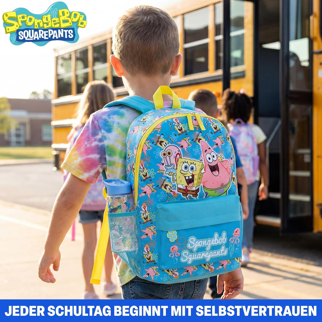Get Trend Spongebob Schwammkopf Rucksack Kinder Set, Kinderrucksack & Trinkflasche, 500ml Schule Spo