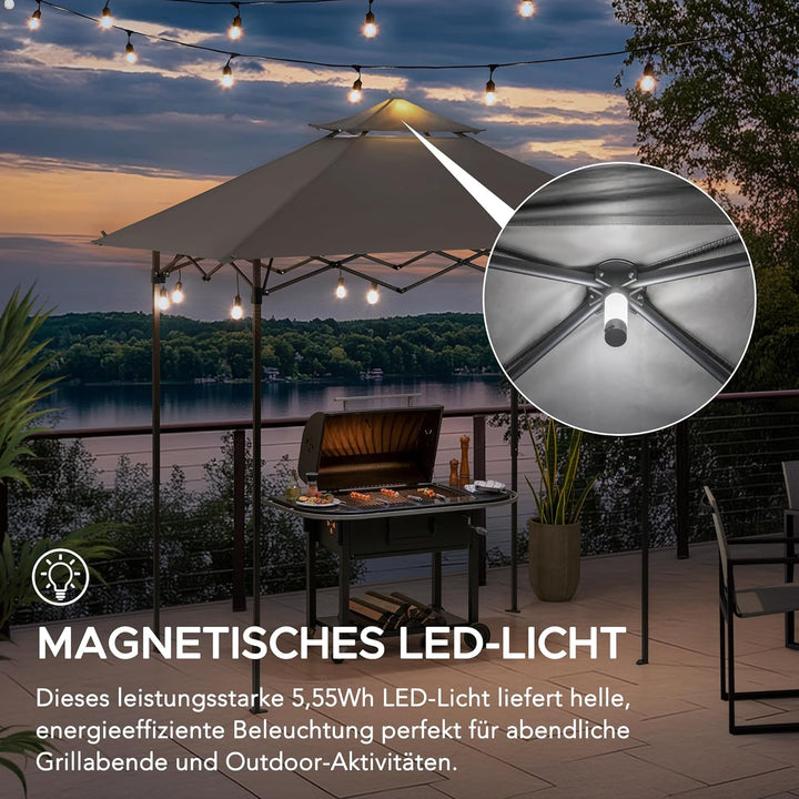 SUNJOY 2,4 x 1,5 m, Grill-Pavillon, Pop-Up-Pavillon, doppelstöckig, Outdoor-Pavillon, Stehhöhe, Bald