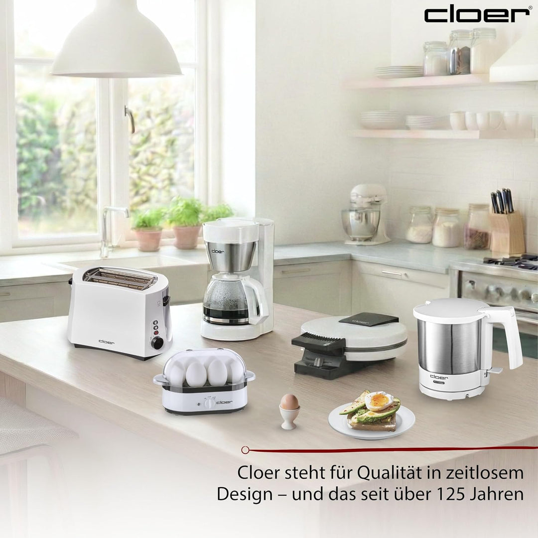 Cloer 6081 Eierkocher mit akustischer Fertigmeldung, Kunststoff, weiss