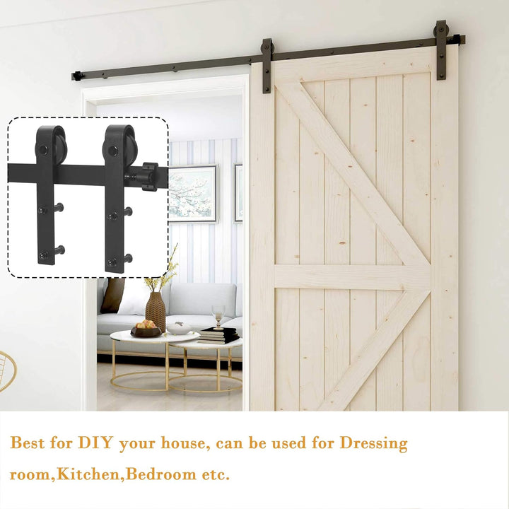 TSMST 243cm Schiebetürsystem Komplett-Set für Schiebetüren mit Bodenführung Schwarz Schienen-Kit Pas