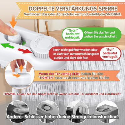 Treppenschutzgitter Ausziehbar 380 cm, AMAZKRUS Türschutzgitter Ausziehbar Verstärkt 90 cm Hoch, Bab