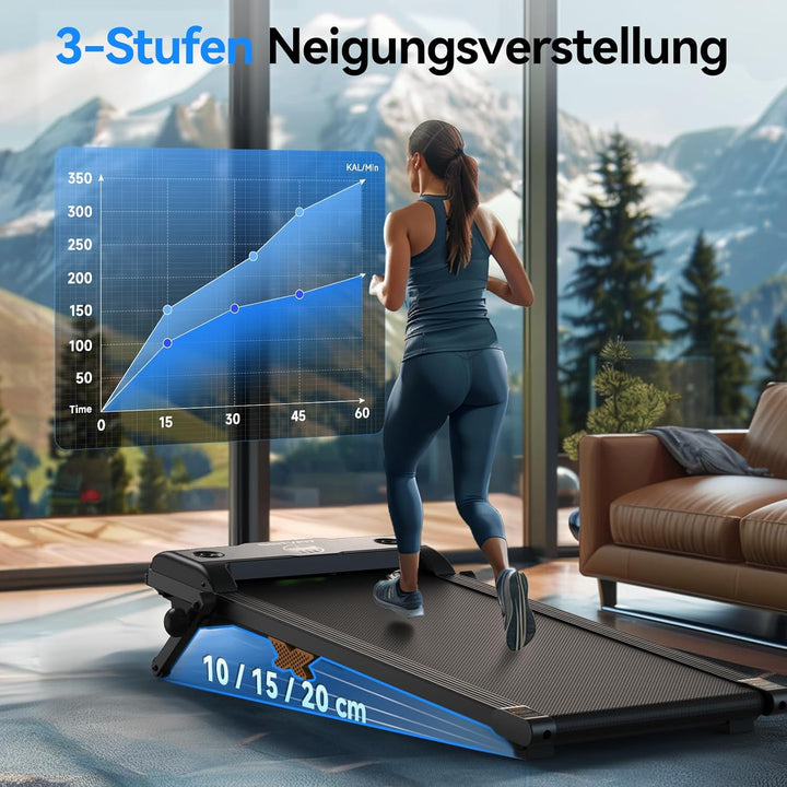 Walking Pad, 3-in-1 Laufband mit 12% Steigung, 6 km/h Leises Laufband für Zuhause, Tragbares Walking