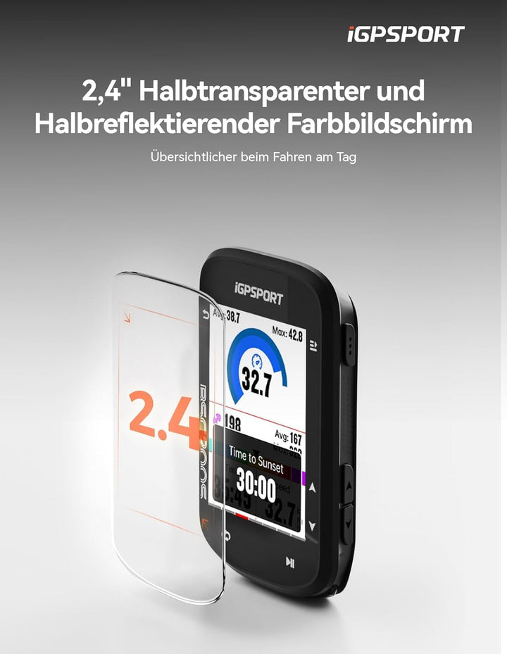 iGPSPORT BSC200S Fahrradcomputer Kabellos GPS, Routennavigation Weiterfahrtfunktion Gierwende-Eingab