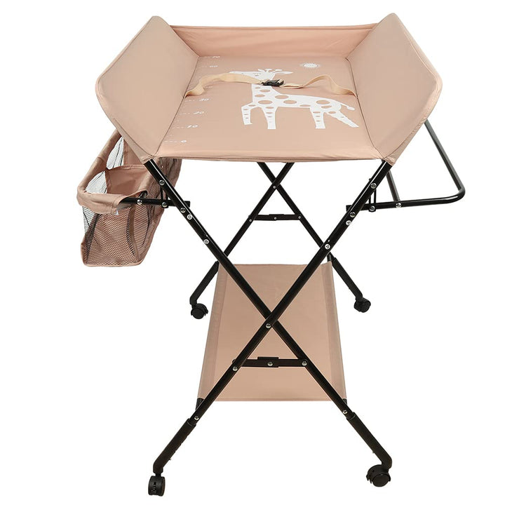OHMG Baby Wickelkombi Klappbare Wickelkommode,Wickeltisch mit Rollen,Mobiler Wickeltisch mit Wickela