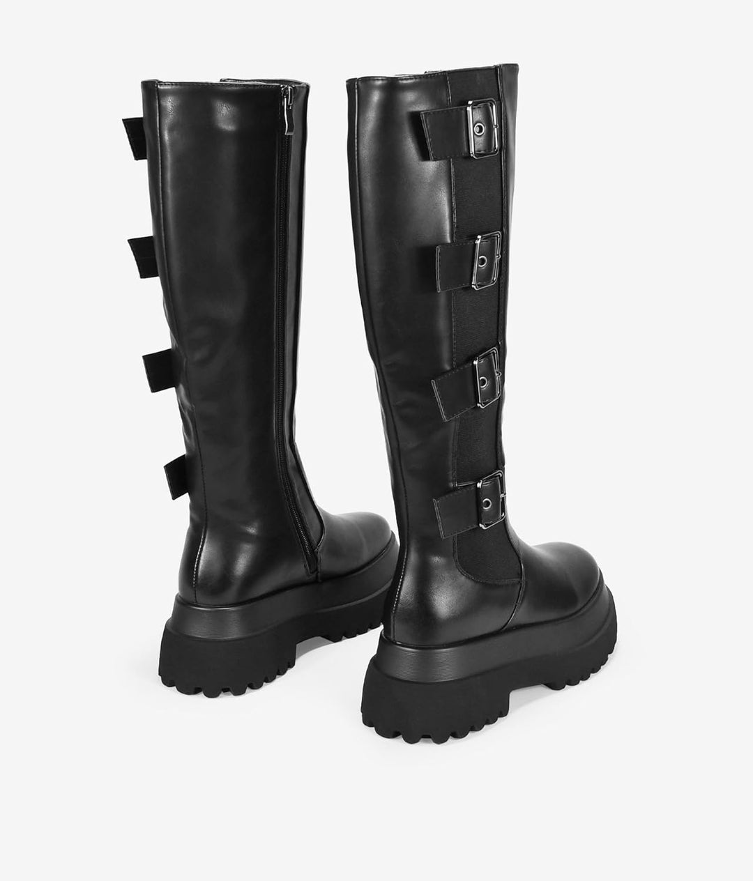 BOSANOVA Schwarze Damen-Stiefel mit seitlichem Gummizug, Riemen mit verstellbaren Schnallen und 6,5
