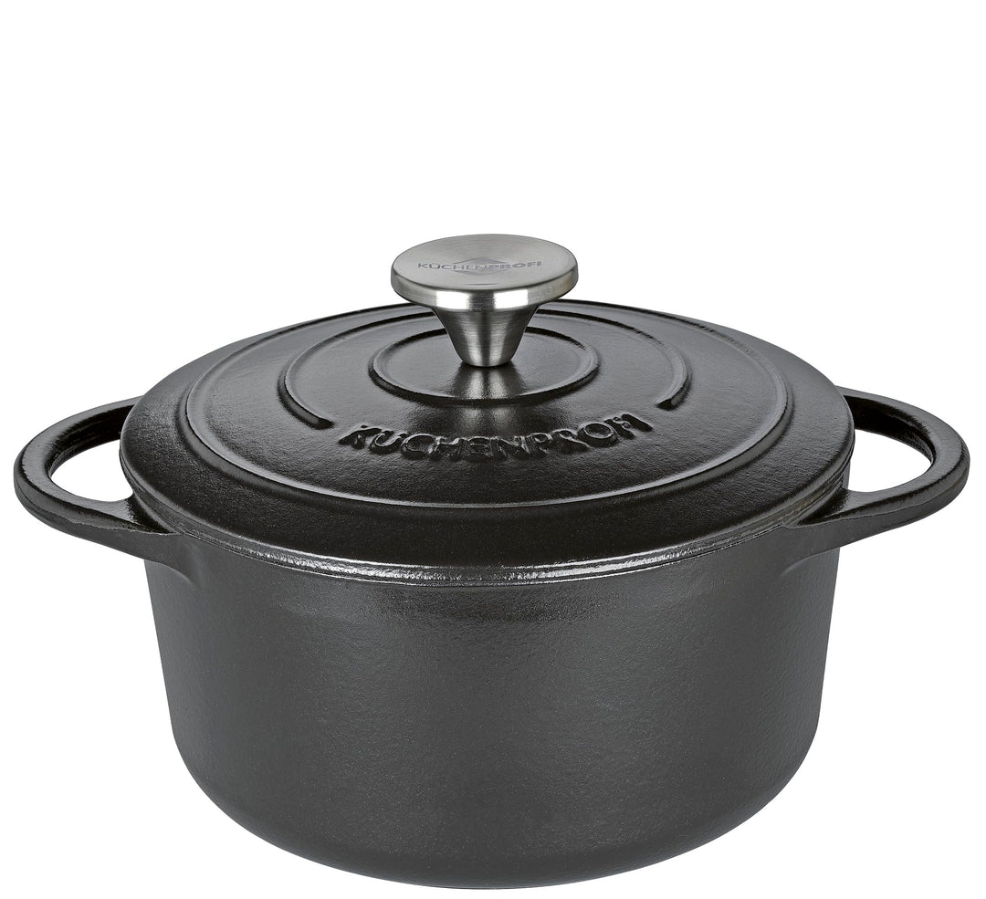 Küchenprofi Gusseisen Bräter mit Deckel schwarz 20 cm, Schmortopf, Auflaufform, Dutch Oven, Brotback
