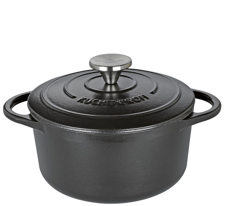 Küchenprofi Gusseisen Bräter mit Deckel schwarz 20 cm, Schmortopf, Auflaufform, Dutch Oven, Brotback