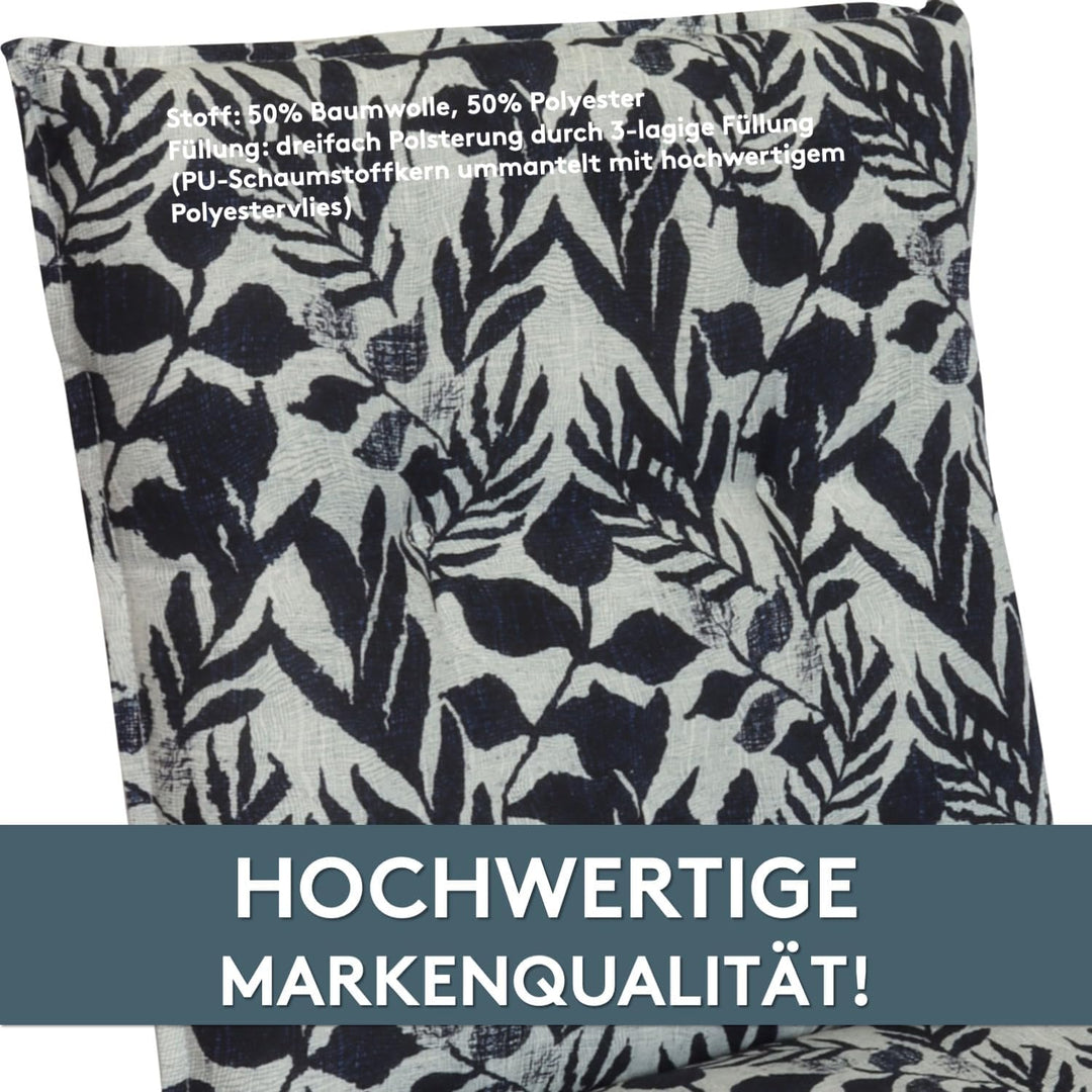 LILENO HOME Gartenstuhl Auflagen als [2er Set - Niedriglehner] in Blätter Dunkelblau - Bequeme Liege