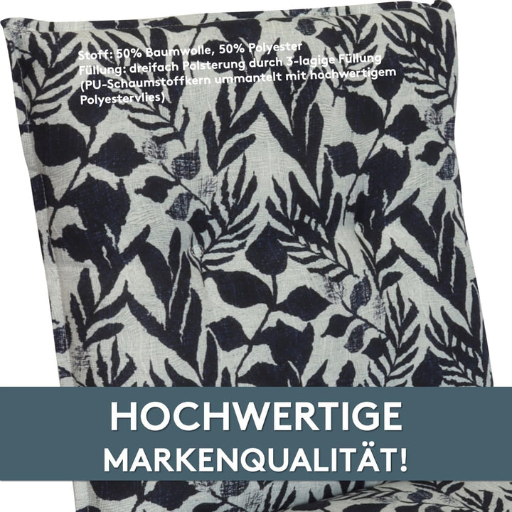 LILENO HOME Gartenstuhl Auflagen als [2er Set - Niedriglehner] in Blätter Dunkelblau - Bequeme Liege