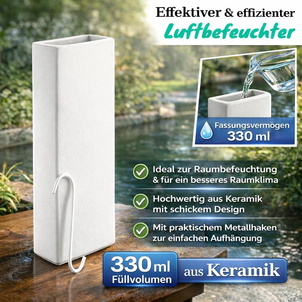 Luftbefeuchter für Heizung Set inkl. Haken - Keramik Wasserverdunster - weiss beige - Wasserverdunst