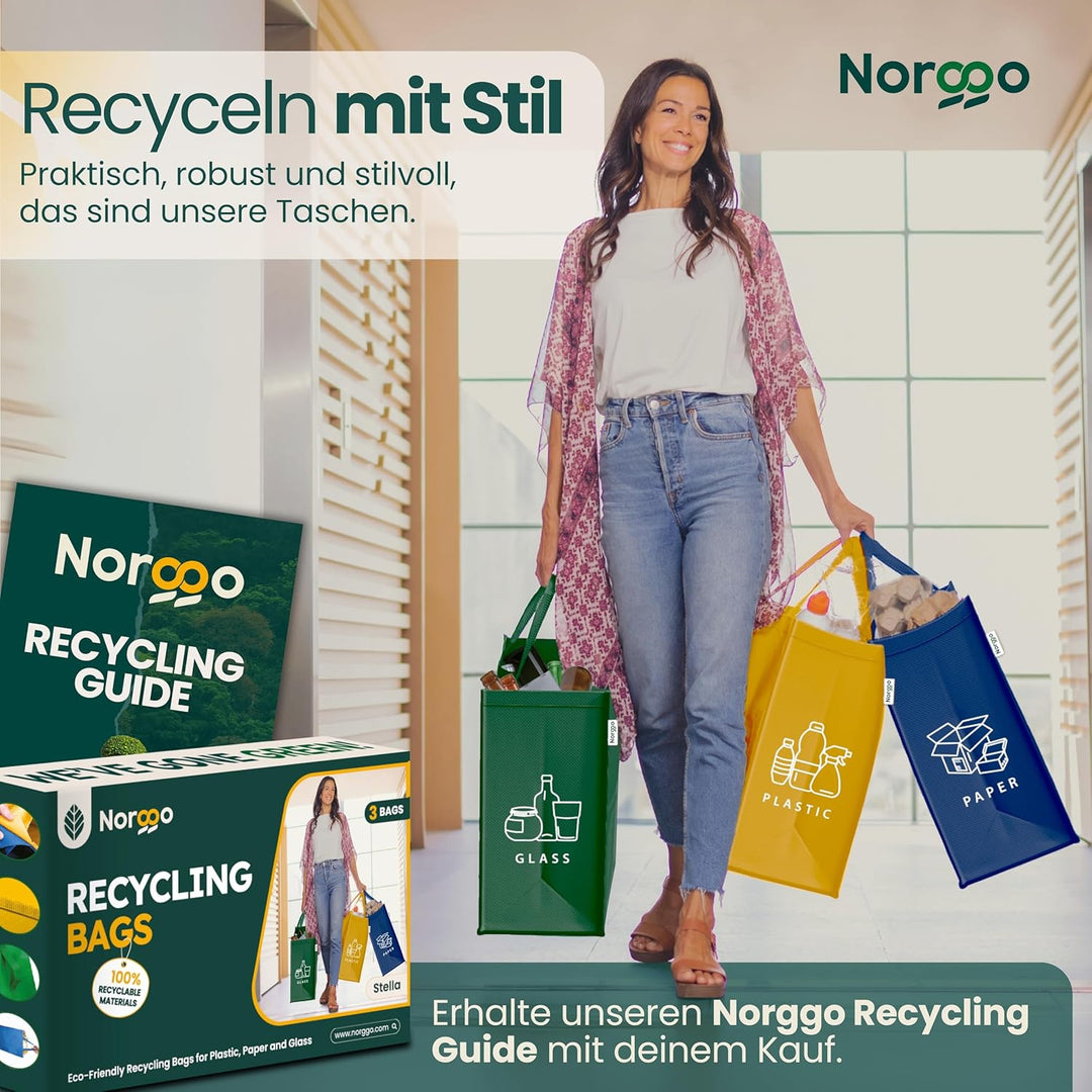 Mülltrennsystem 3fach – Set aus 3 Mülltrennsysteme für Plastik, Papier und Glas – Recycling Behälter
