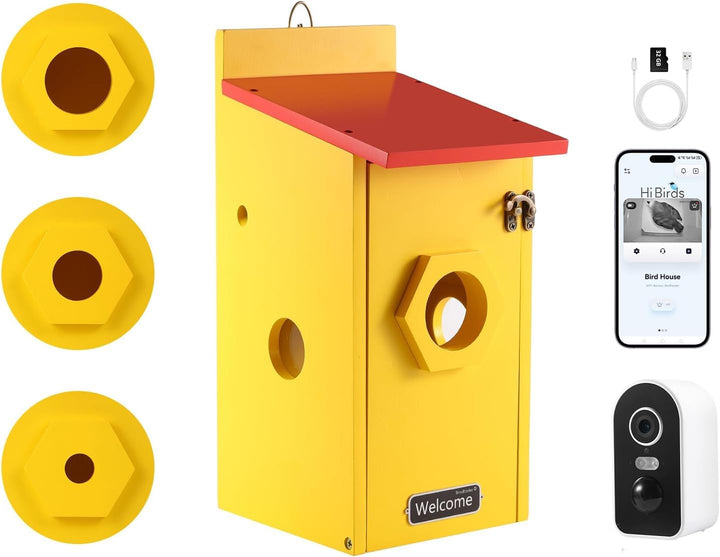 Nistkasten mit 4MP Kamera WLAN, Bunte Vogelhaus für Draussen Wetterfest, 2,4 G WiFi & App Benachrich
