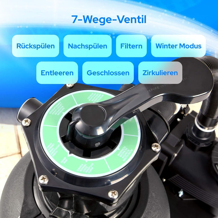 Arebos Sandfilteranlage mit Pumpe inkl. 1400g Filterbälle + 2m Schlauch | Schwarz | 400W | 10.200 L/
