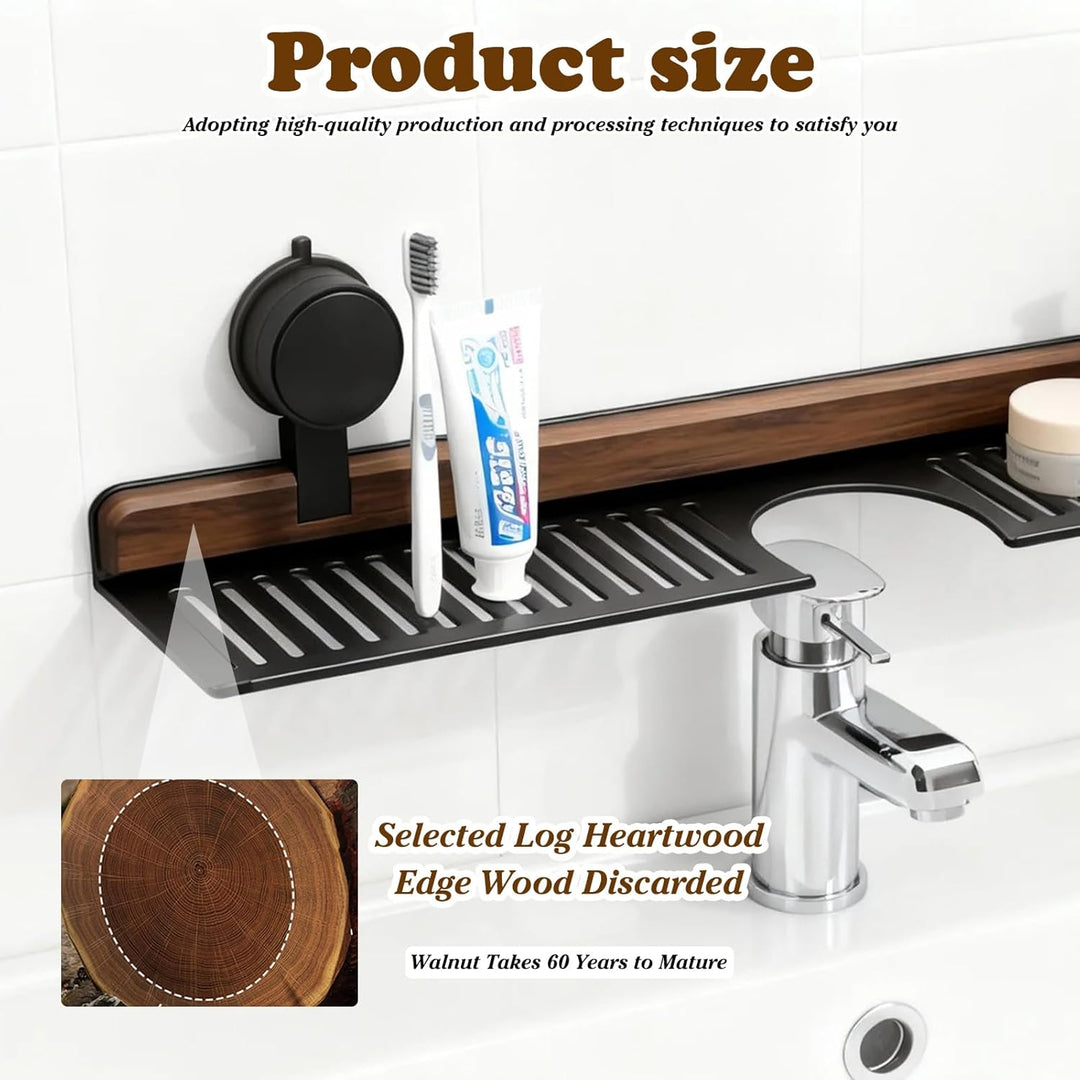 Waschbeckenregal über Wasserhahn mit Saugnapf, Walnuss-Regal für Badezimmer, Hängend Duschablage, Ba