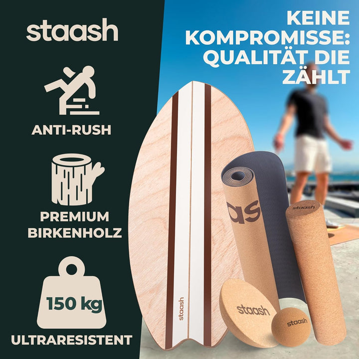 STAASH® Balance Board aus Holz – Full Kit – Für Gleichgewicht, Fitness & Surf-Feeling – Spass & Trai