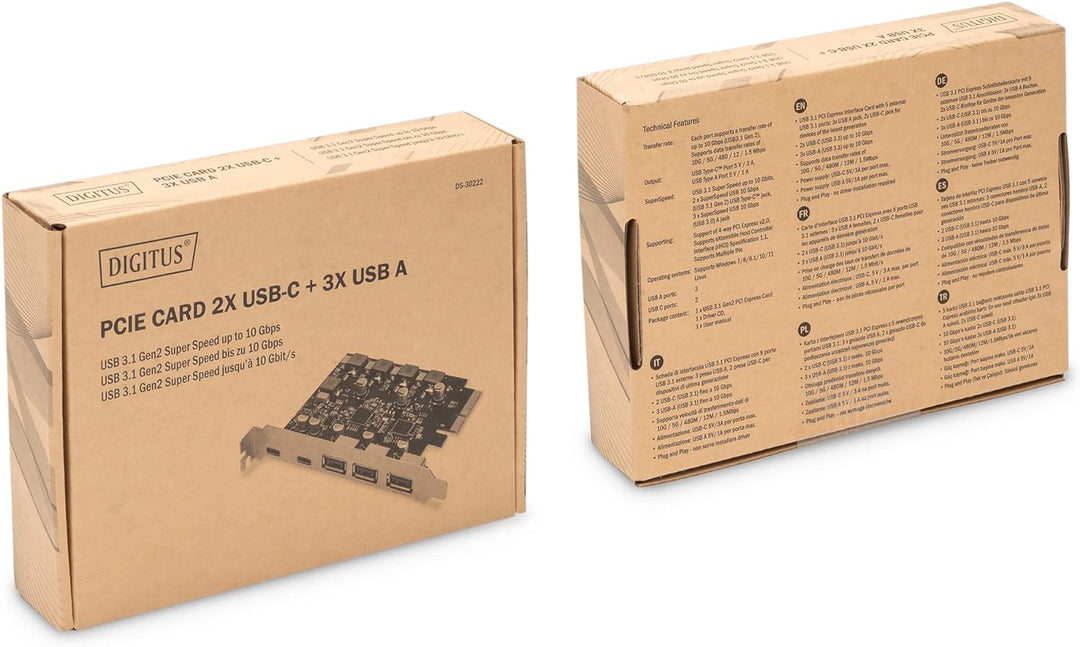 DIGITUS PCIe Karte 2X USB-C, 3X USB A