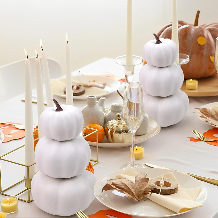 Gresorth 2 Pack Weiss Kürbisse Stapelbar Gefälschte Künstliche Halloween Deko DIY Lackierbar Kürbis