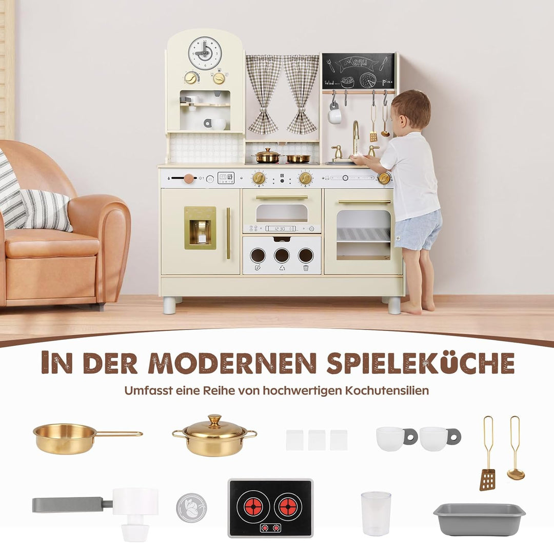 EDUBEBO Kinderküchen-Spielset, höhenverstellbar, mit verschiedenen Küchenzubehörteilen, ideales Roll