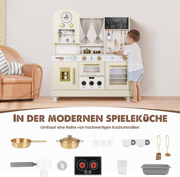 EDUBEBO Kinderküchen-Spielset, höhenverstellbar, mit verschiedenen Küchenzubehörteilen, ideales Roll