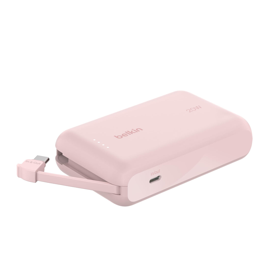 Belkin BoostCharge Power Bank, Portable Powerbank 10000mAh mit integriertem Kabel, PD 20 W – USB-C P