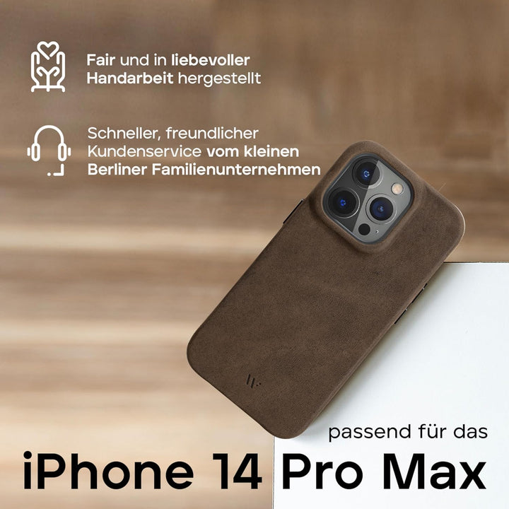 WIIUKA Hülle für iPhone 14 Pro Max, Leder aus Deutschland, Lederhülle extra Dünn, Premium Handyhülle