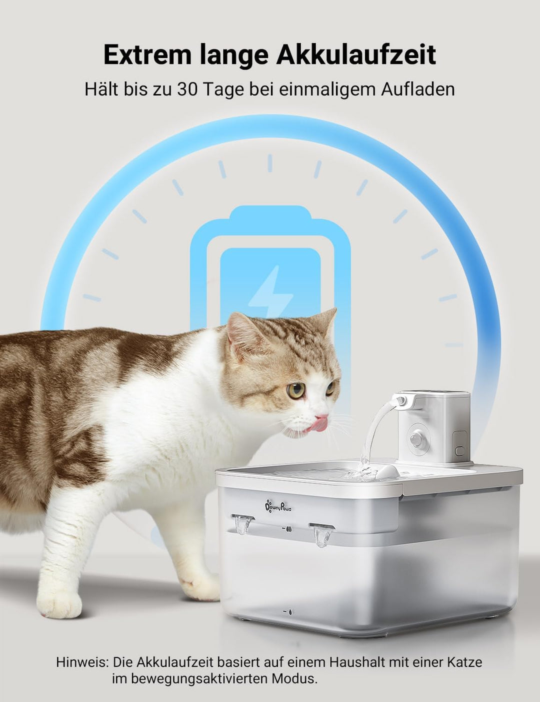 Katzenbrunnen Kabellos, Trinkbrunnen für Katze Kabellos mit Bewegungsmelder, DownyPaws 2.5L Batterie