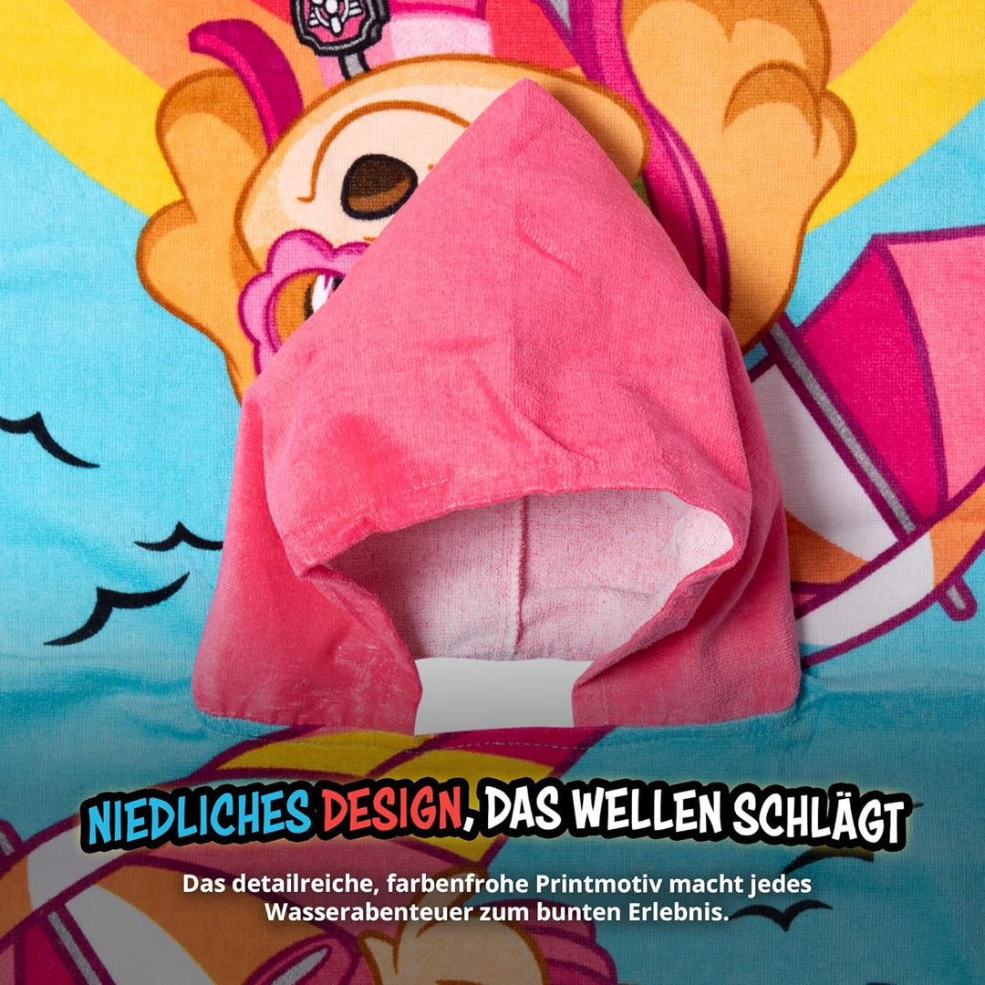 United Labels Paw Patrol Badeponcho für Mädchen, Bunt, Skye, 50 x 100 cm, 100% Baumwolle, Kinder Bad