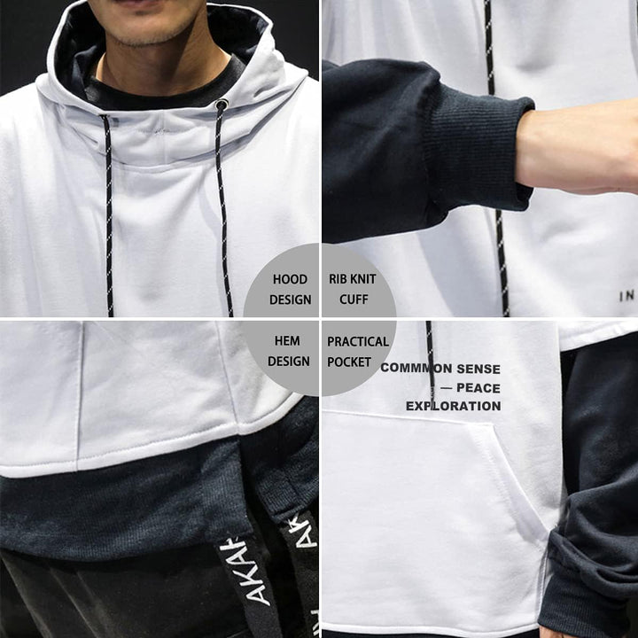 Moshtashio Kapuzenpullover für Herren, Patchwork Hoodie mit Kontrastfarbe Langarm Basic Sweatshirt P