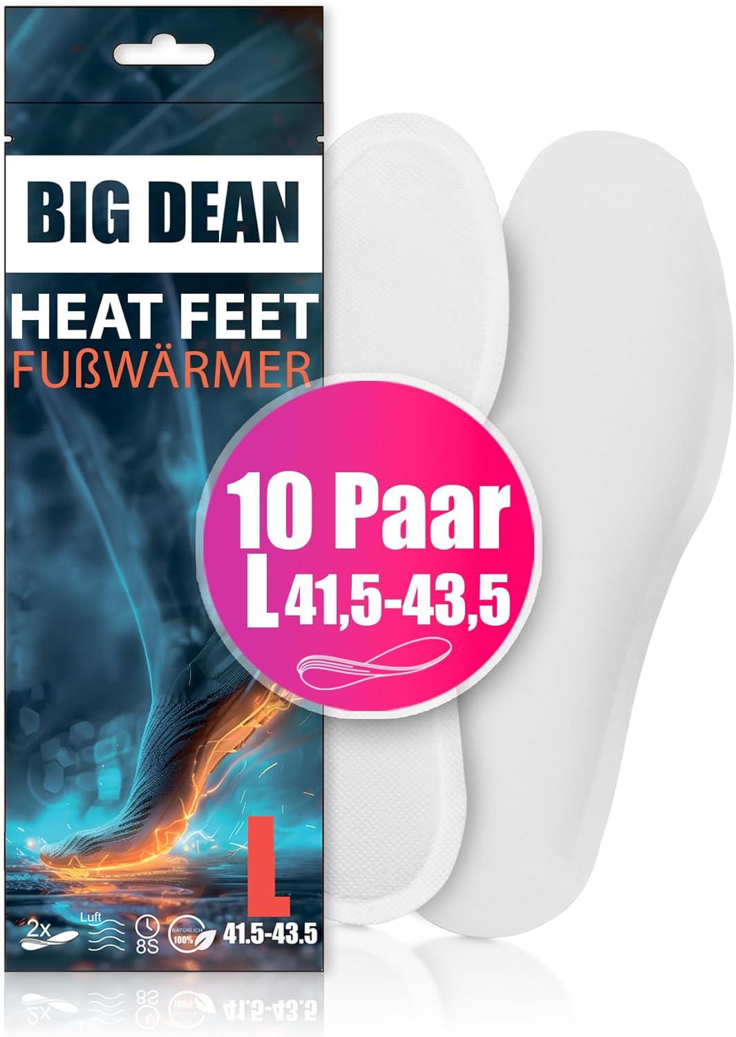 BigDean Fusswärmer – Sohlenwärmer 8h Wärme 10/20/25 Paar - Grösse 36-46 10 Paar 41,5 - 43,5, 10 Paar