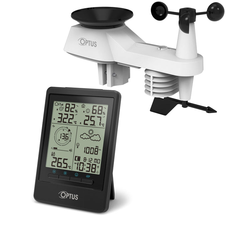 Optus 5-in-1 Funk-Wetterstation mit Aussensensor – Messung von Temperatur, Luftfeuchtigkeit, Wind, R