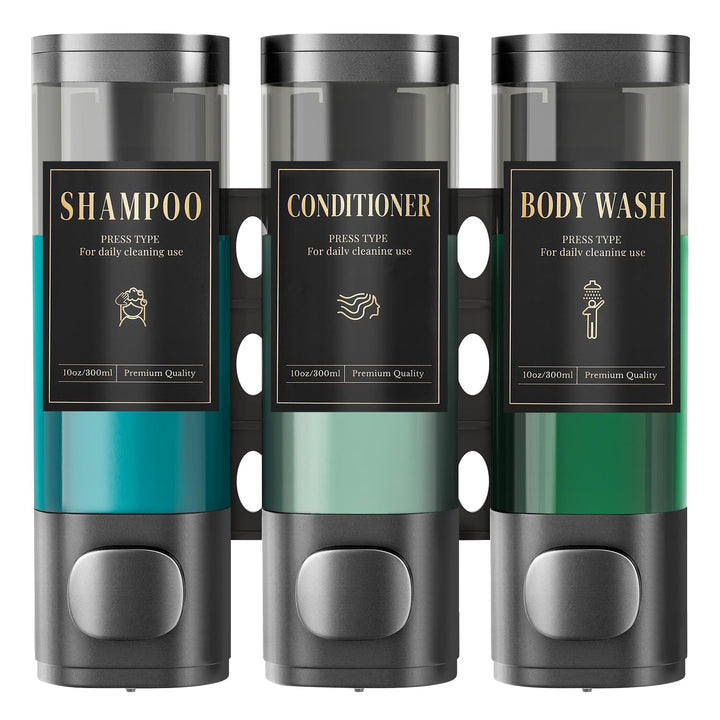 Luxspire Shampoo- und Conditioner-Spender, bohrerloser Wand-Duschseifenspender mit 3 Kammern und was