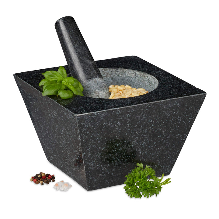 Relaxdays 6,75 kg XXL Mörser mit Stössel, Granit, 750 ml, Gewürze & Kräuter, HBT 12 x 19,5 x 19,5cm,