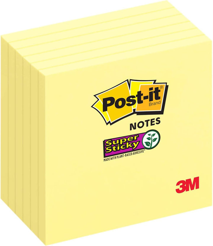Post-it Super Haftnotizen, 7,6 x 7,6 cm, 6 Blöcke, 2 x Haftkraft, Kanariengelb (654-6SSCY)