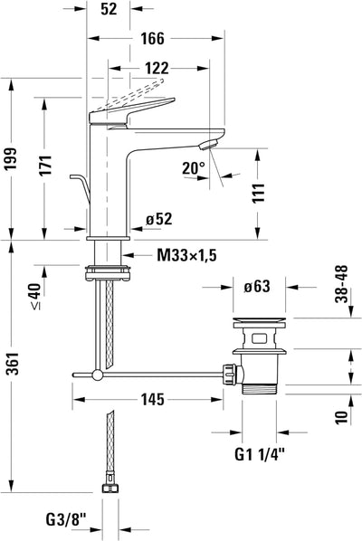 Duravit Wave Waschtischarmatur, Grösse M (Auslauf Höhe 111 mm), wassersparende Waschbecken Armatur (