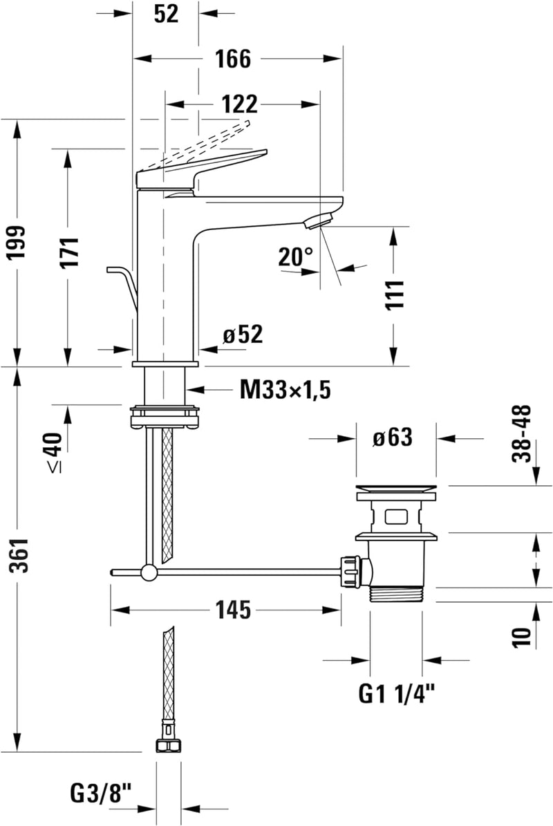 Duravit Wave Waschtischarmatur, Grösse M (Auslauf Höhe 111 mm), wassersparende Waschbecken Armatur (