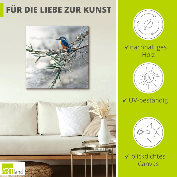 ARTland Leinwandbilder Wandbild Bild auf Leinwand 50x50 cm Wanddeko Eisvogel Tiere Vögel Natur Lands