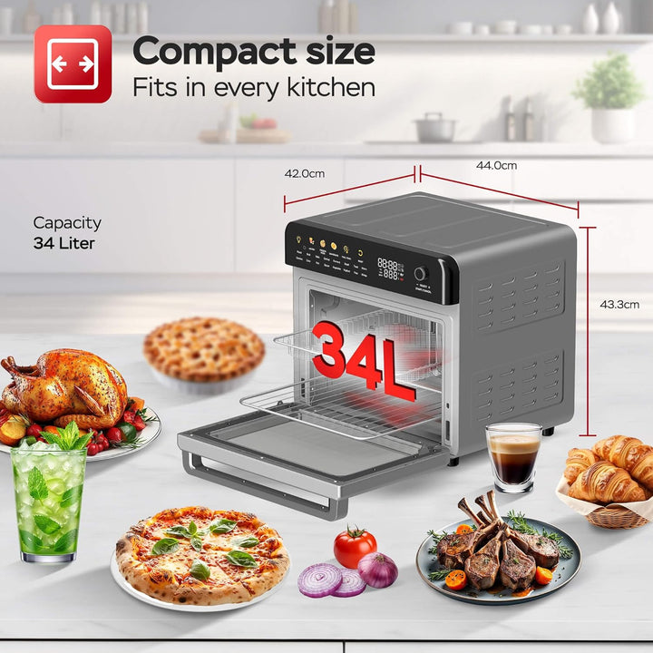 TurboTronic Multi-Smart-Ofen - 19in1 Heissluftofen & Heissluftfritteuse 2100W Power 34L bis 0,5 kg P