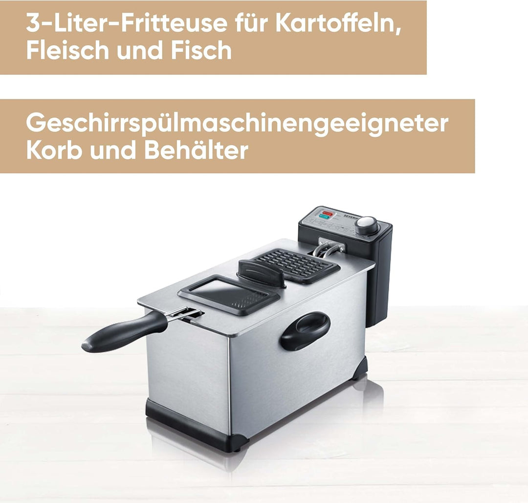 SEVERIN S72431 FR 2431 Fritteuse (2.000 W, 3 L Kapazität, 400 g,Frittiermenge) edelstahl/schwarz
