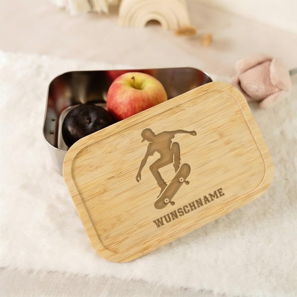 LIEBTASTISCH® Personalisierte Brotdose mit Wunschname - Skateboarder Silhouette - Edelstahl Junge Sk