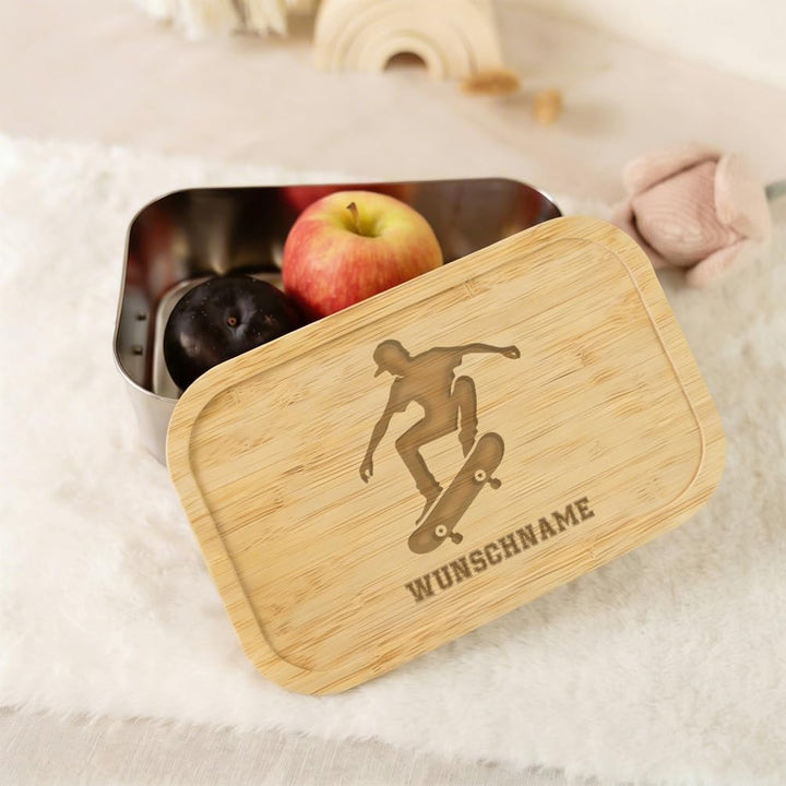 LIEBTASTISCH® Personalisierte Brotdose mit Wunschname - Skateboarder Silhouette - Edelstahl Junge Sk